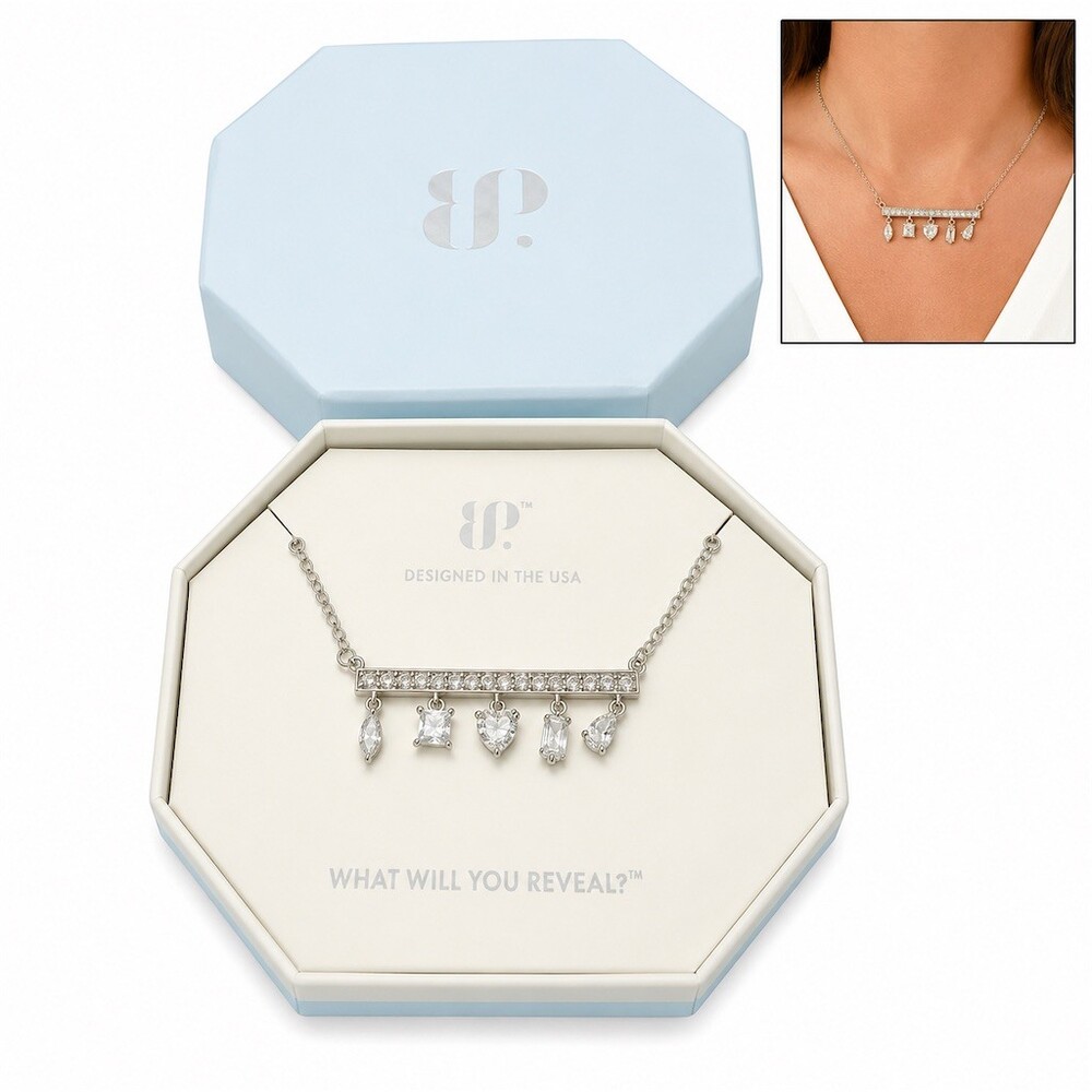 $180 Bomb Party Love That Lasts Pavé Bar Dangle Charm Necklace Silver Clear